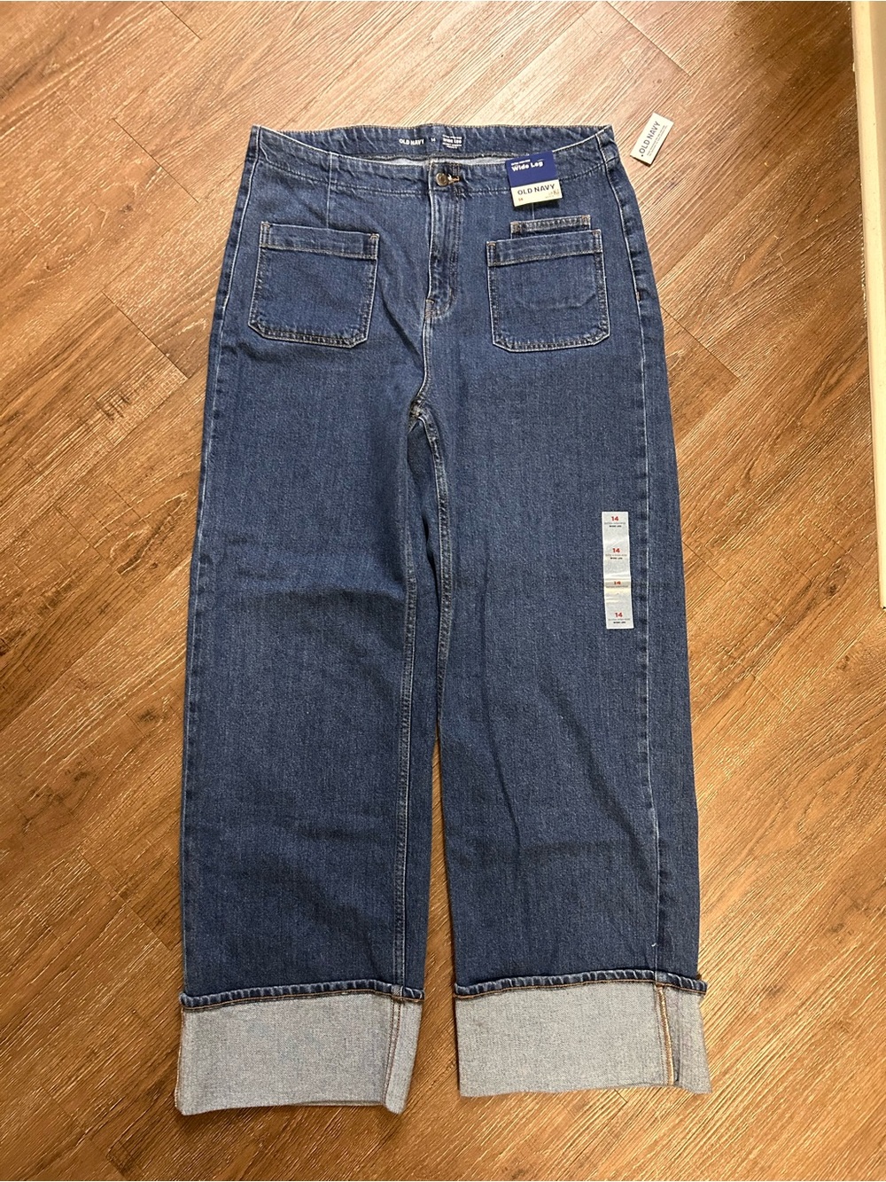 Old Navy Dark Blue Wide-Leg Cuffed Jeans with Front Patch Pockets